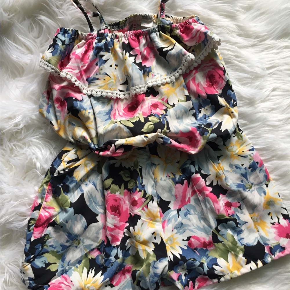 Scooter Brown Floral with Ruffle Romper